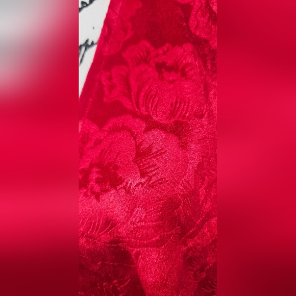 Lane Bryant Women's 22/24 Velvet Red Floral Long Sleeve V Neck Blouse Romantic - Picture 2 of 11